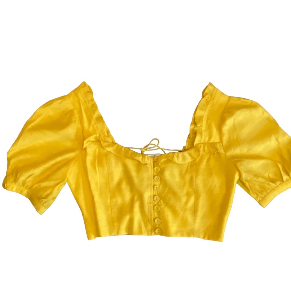 Juniors NWT yellow Skylar Rose crop top with ruffle hem & open tie back Med - Picture 9 of 10